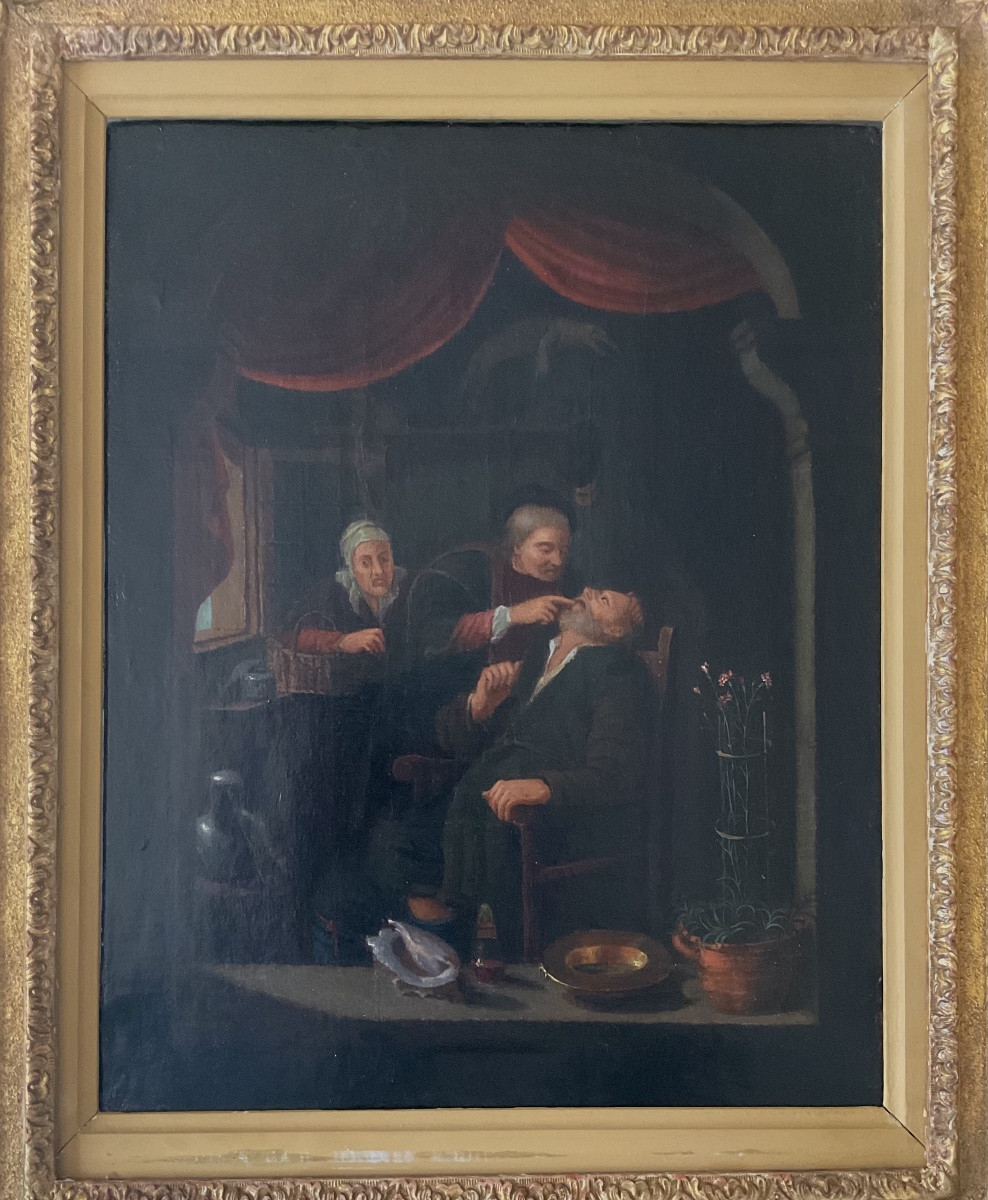 Gérard Dou Painting 18th Century Patient At The Dentist's Cabinet Of Curiosities Flemish School -photo-1