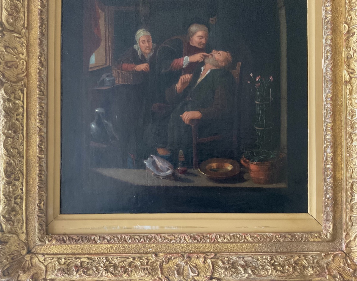 Gérard Dou Painting 18th Century Patient At The Dentist's Cabinet Of Curiosities Flemish School -photo-2