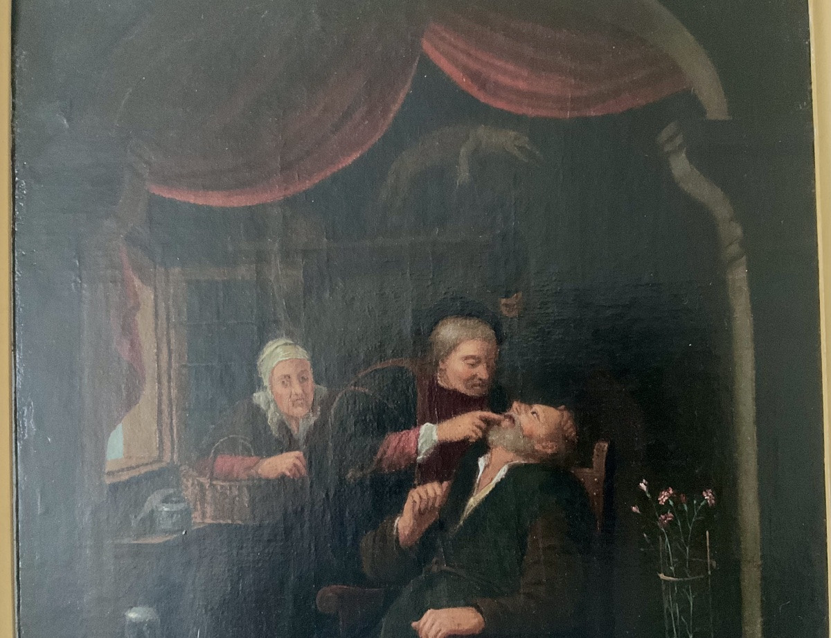 Gérard Dou Painting 18th Century Patient At The Dentist's Cabinet Of Curiosities Flemish School -photo-3