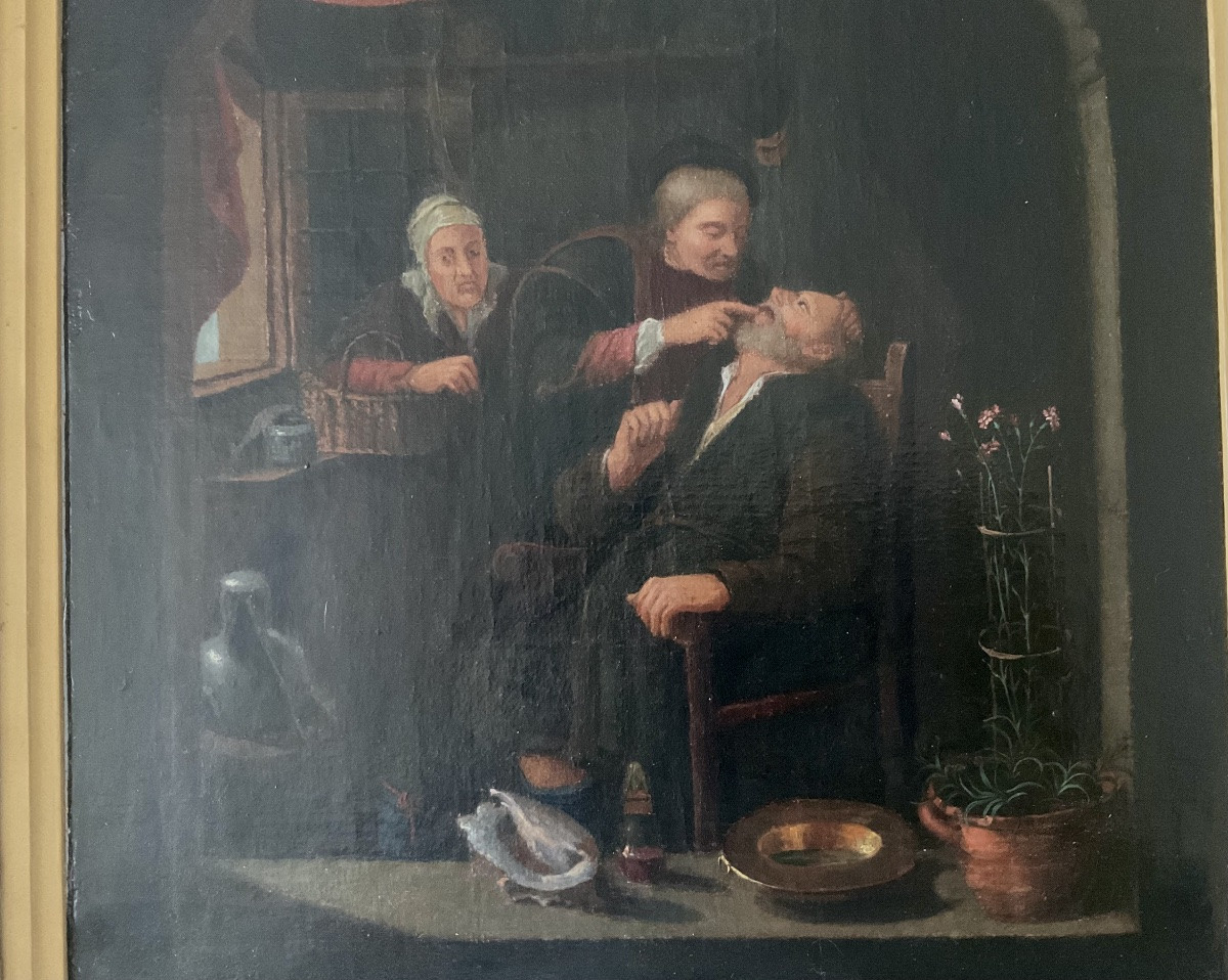 Gérard Dou Painting 18th Century Patient At The Dentist's Cabinet Of Curiosities Flemish School -photo-4