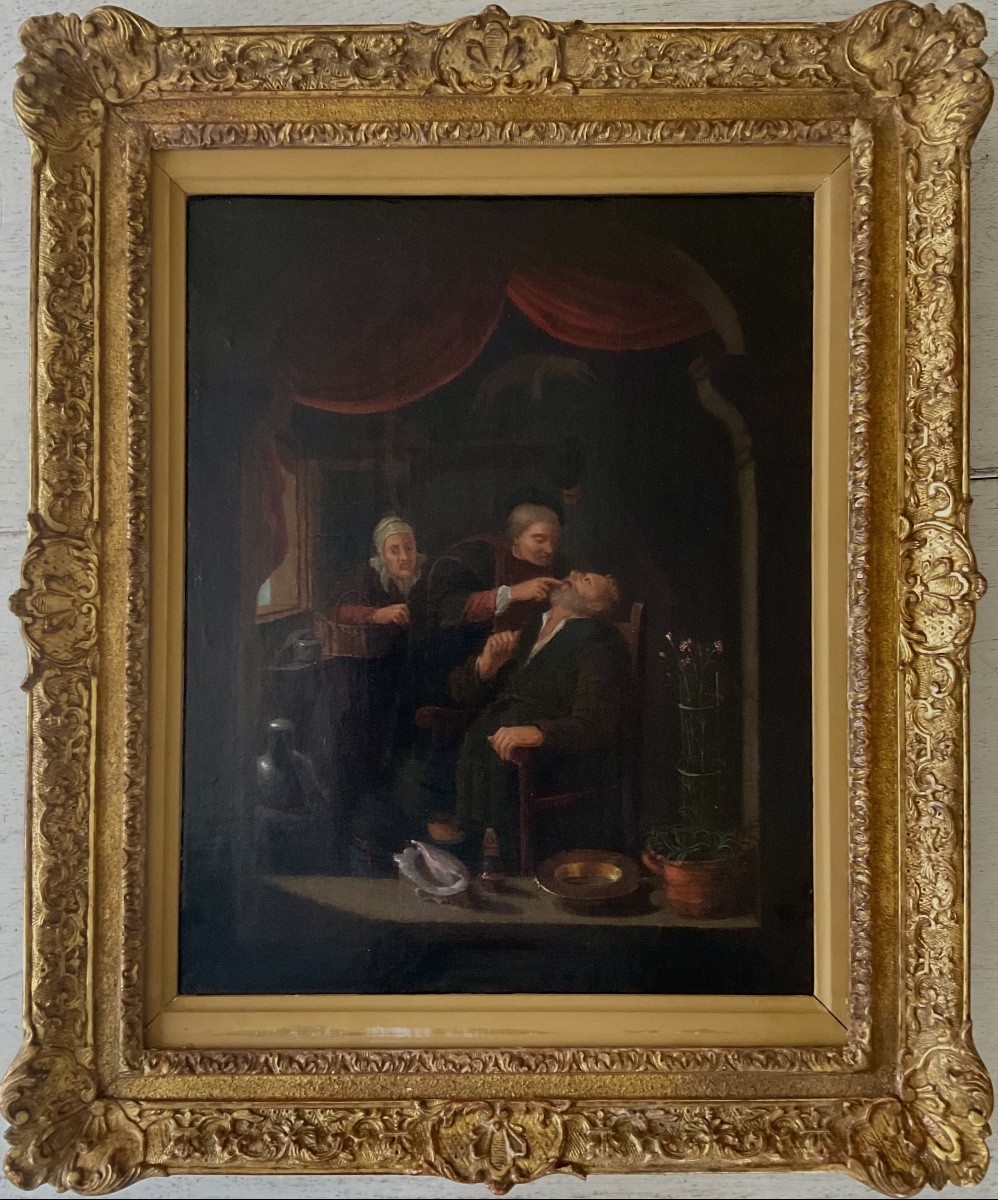 Gérard Dou Painting 18th Century Patient At The Dentist's Cabinet Of Curiosities Flemish School 