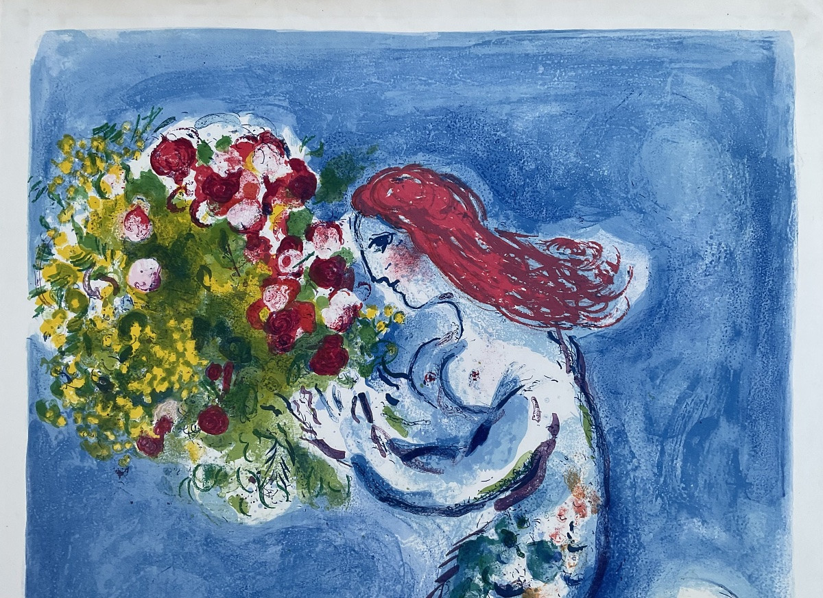 MARC CHAGALL AFFICHE LITHO 1962 NICE SOLEIL FLEURS MOURLOT FRENCH POSTER-photo-2
