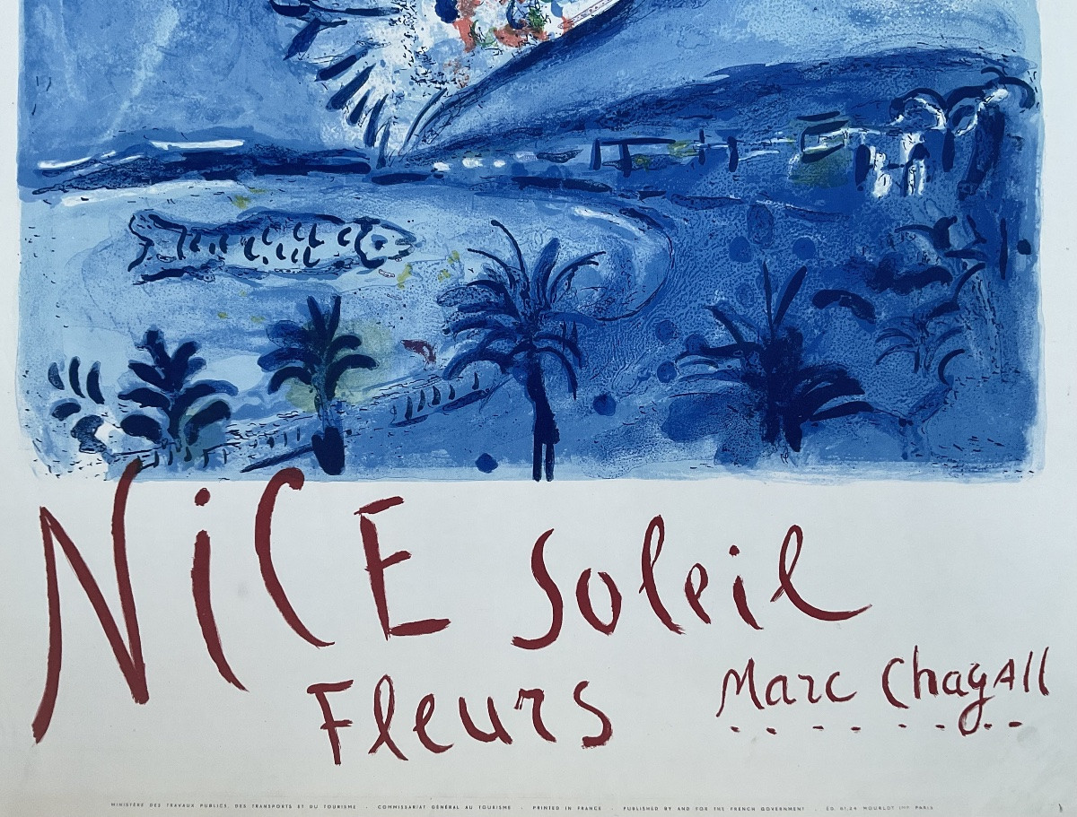 MARC CHAGALL AFFICHE LITHO 1962 NICE SOLEIL FLEURS MOURLOT FRENCH POSTER-photo-3
