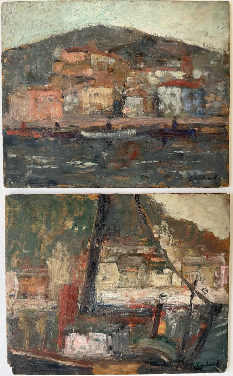 Lucienne Capdevielle Lot 2 Marine Paintings Boats Fishing Port 1920/30