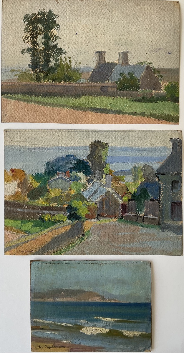 Lucienne Capdevielle Set Of 3 Paintings Landscapes Of Brittany 1920/30