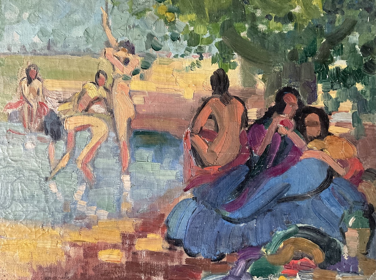 Lucienne Capdevielle Painting 1920 Woman Bathing In A Lake Spain-photo-1