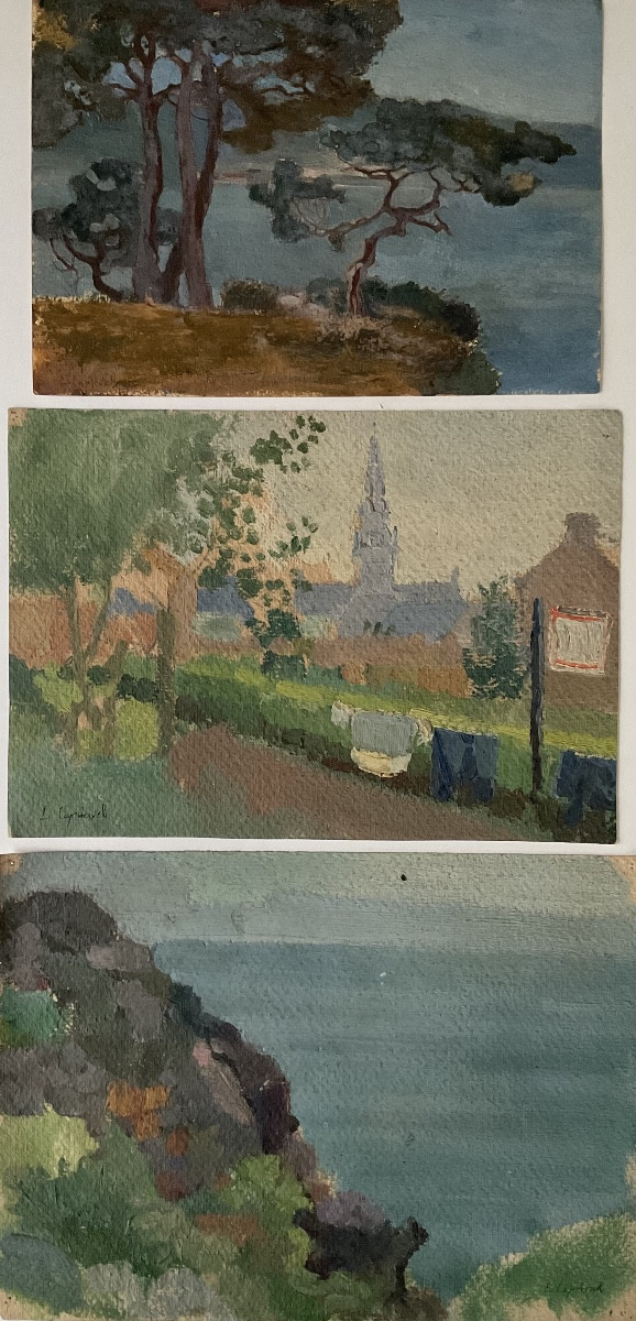 LUCIENNE CAPDEVIELLE LOT DE 3 PEINTURE PAYSAGES BRETAGNE 1920/30