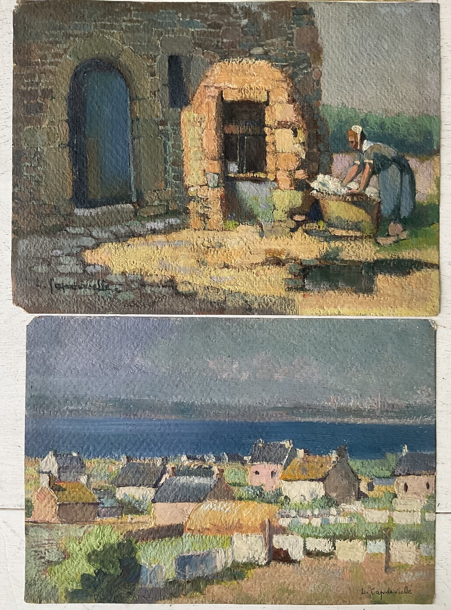 Lucienne Capdevielle Lot Of 3 Paintings 1920 Subjects Of Brittany -photo-3