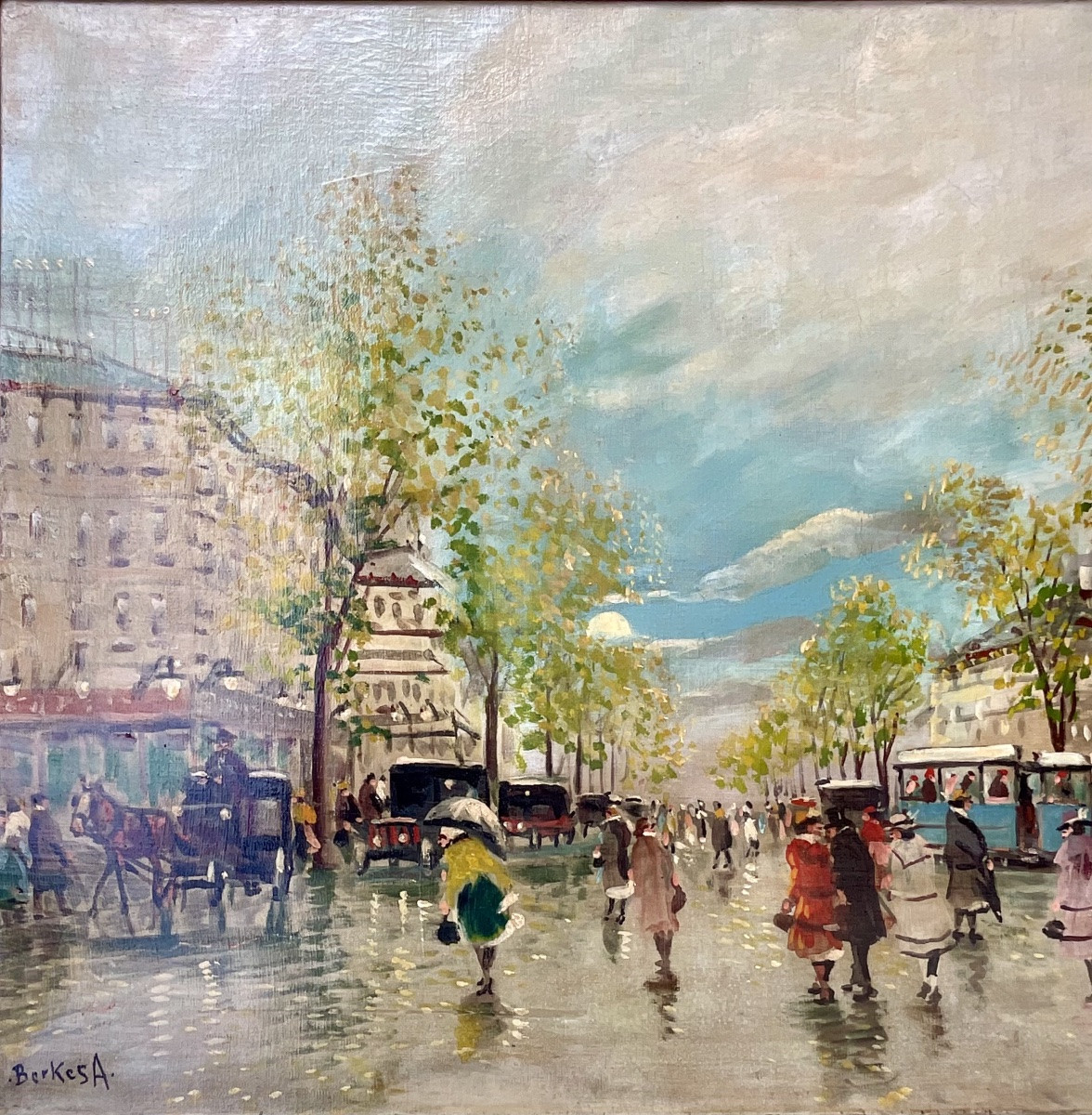 ANTAL BERKES TABLEAU PARISIAN STREET PEINTURE 1920 ORIGINALE 60 x 80 CM HUNGARY-photo-3