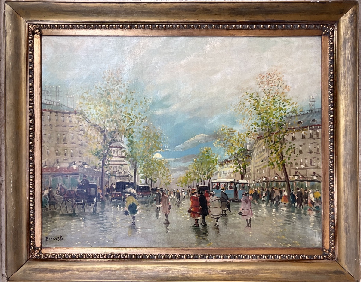 ANTAL BERKES TABLEAU PARISIAN STREET PEINTURE 1920 ORIGINALE 60 x 80 CM HUNGARY