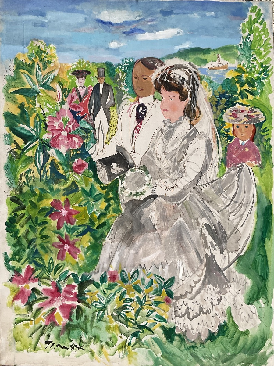 EMILIO GRAU SALA GRAND TABLEAU LE JOUR DU MARIAGE PEINTURE ORIGINALE 130 x 97 cm -photo-2