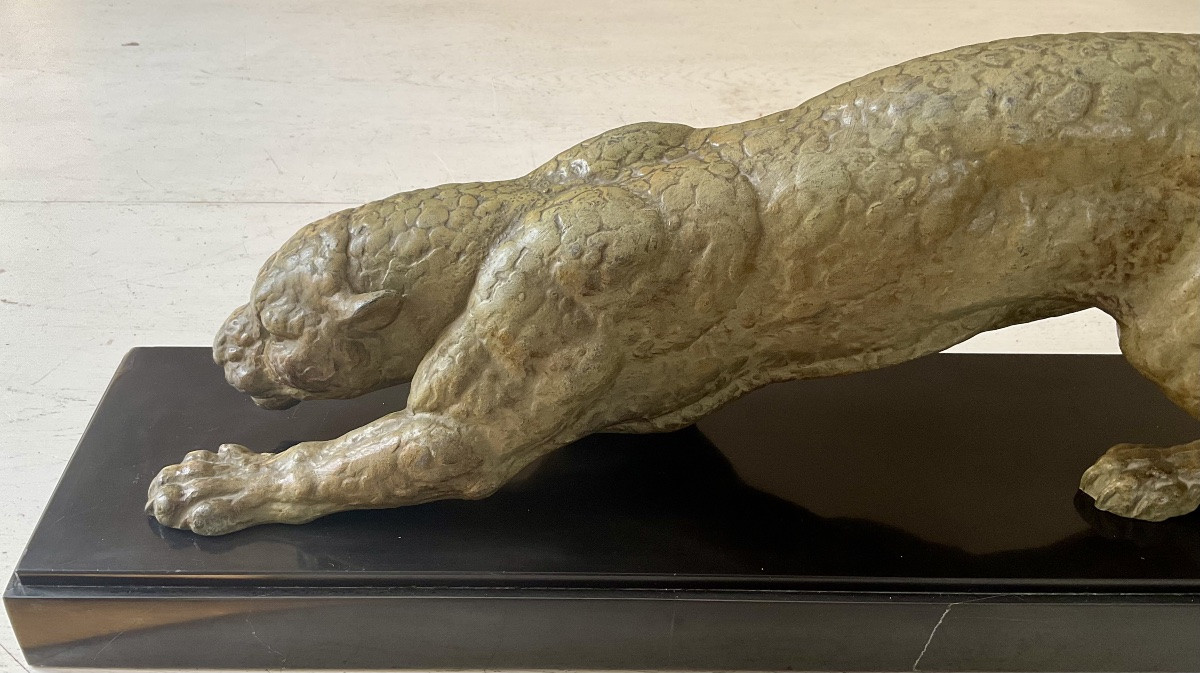 DEMETRE CHIPARUS SCULPTURE ART DECO PANTHÈRE 1930 BELLE PATINE -photo-1