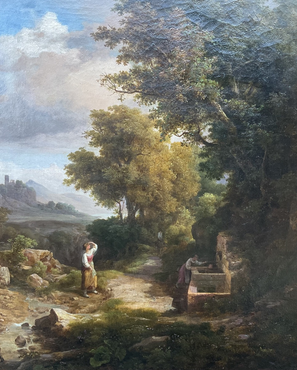 TABLEAU XIXè ACHILLE ETNA MICHALLON PAYSAGE SCÈNE BUCOLIQUE  -photo-4