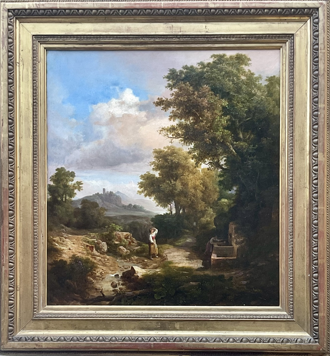 TABLEAU XIXè ACHILLE ETNA MICHALLON PAYSAGE SCÈNE BUCOLIQUE  