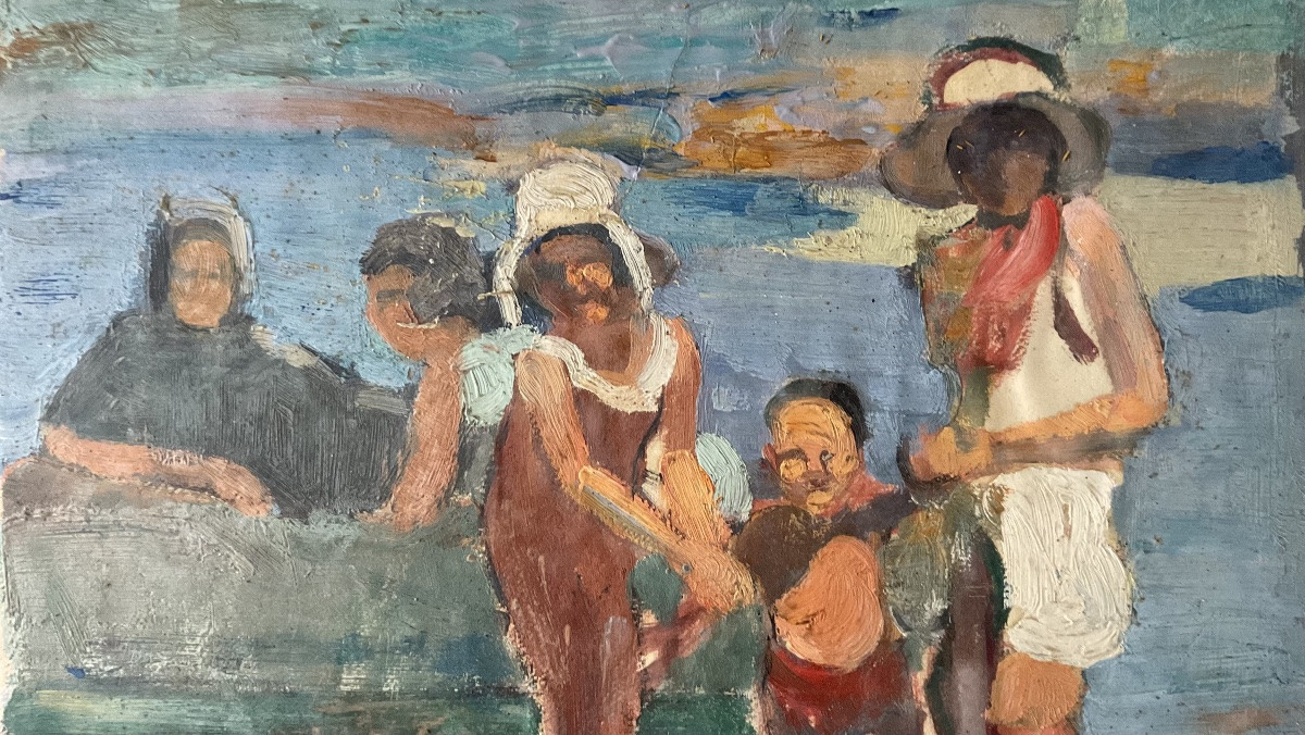 Lucienne Capdevielle Painting 1920 Women And Children Bathing Seaside-photo-2