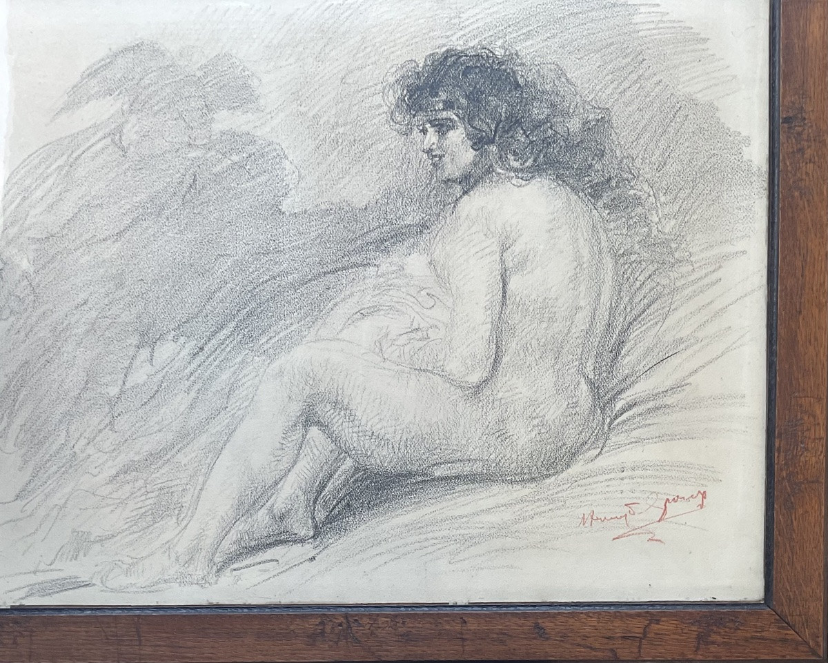 Henry De Groux Charcoal Drawing 1900 Nude Woman And Shadow Rare Subject-photo-3