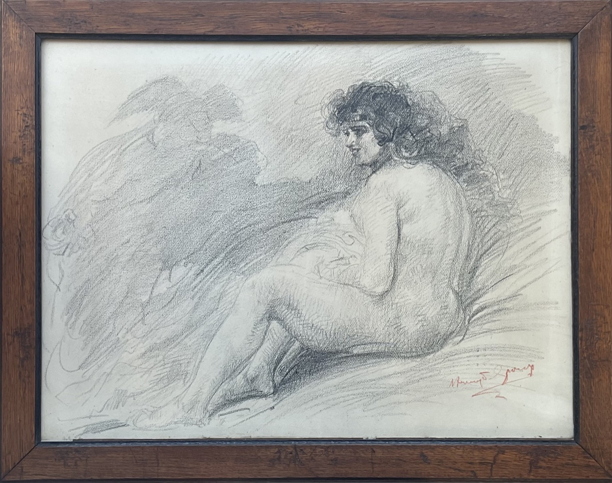 Henry De Groux Charcoal Drawing 1900 Nude Woman And Shadow Rare Subject