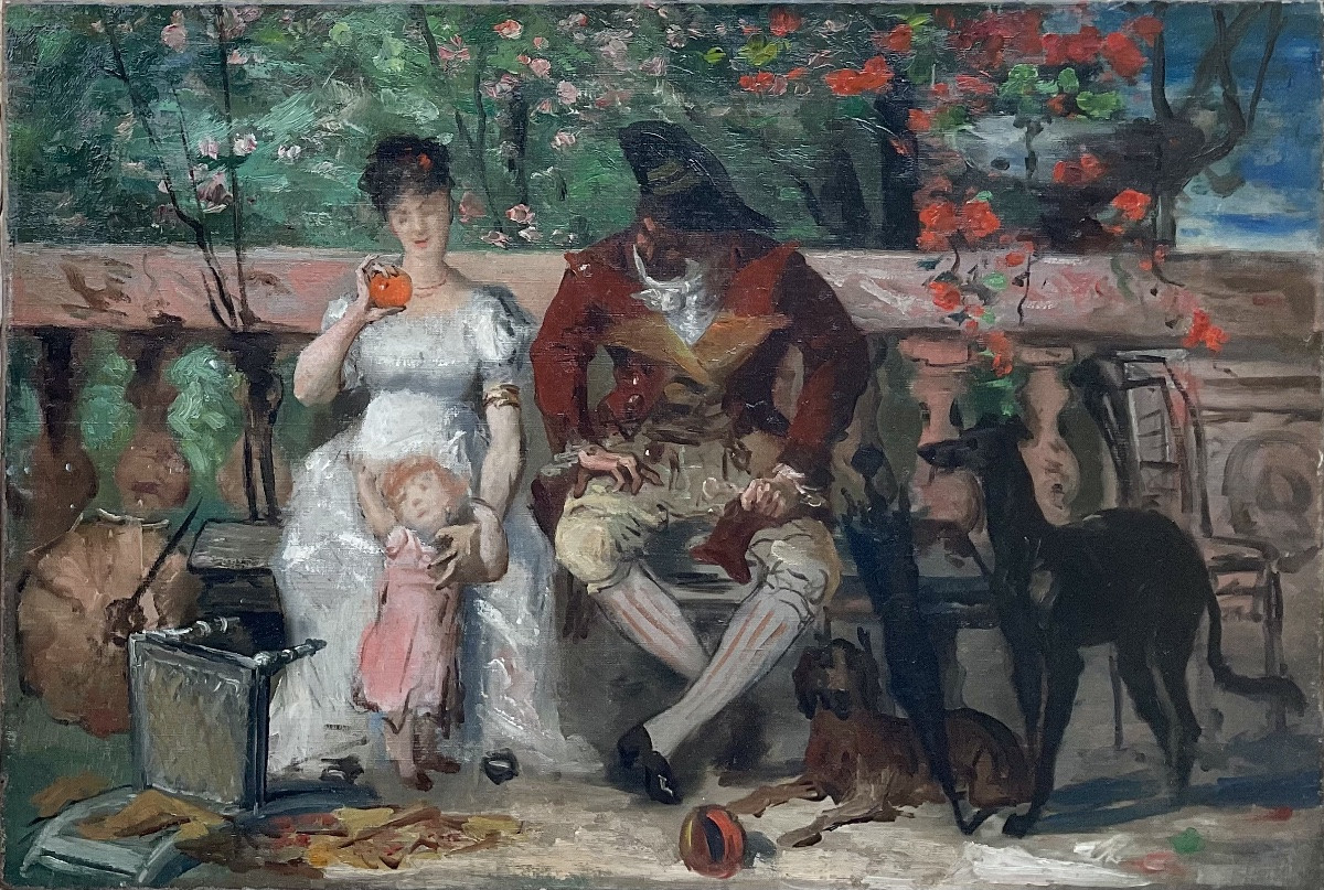 Scene Galante In The Park XVIIIth Century Original Painting French Painting XIXth Century-photo-1