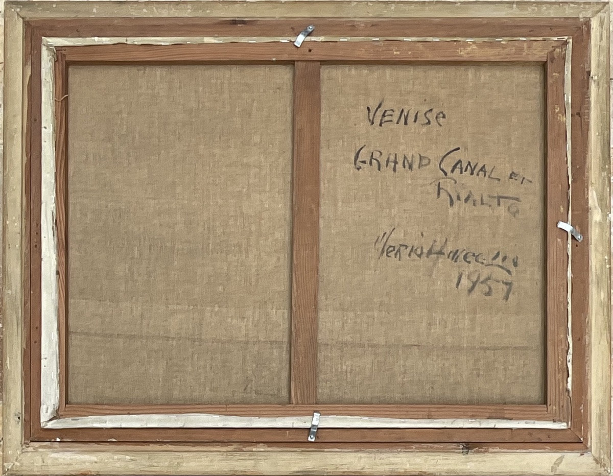 Merio Ameglio Painting 25p Venice Rialto Bridge Gondoliers Original Work 1951-photo-5