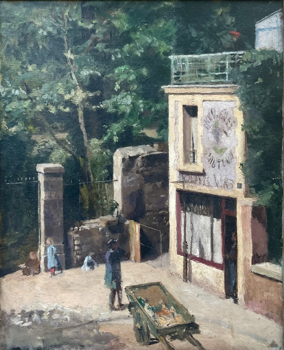 TABLEAU XIXè ÉCOLE FRANÇAISE MARCHAND DE VIN PARIS AUTEUIL RARE SCÈNE ANIMÉE -photo-1