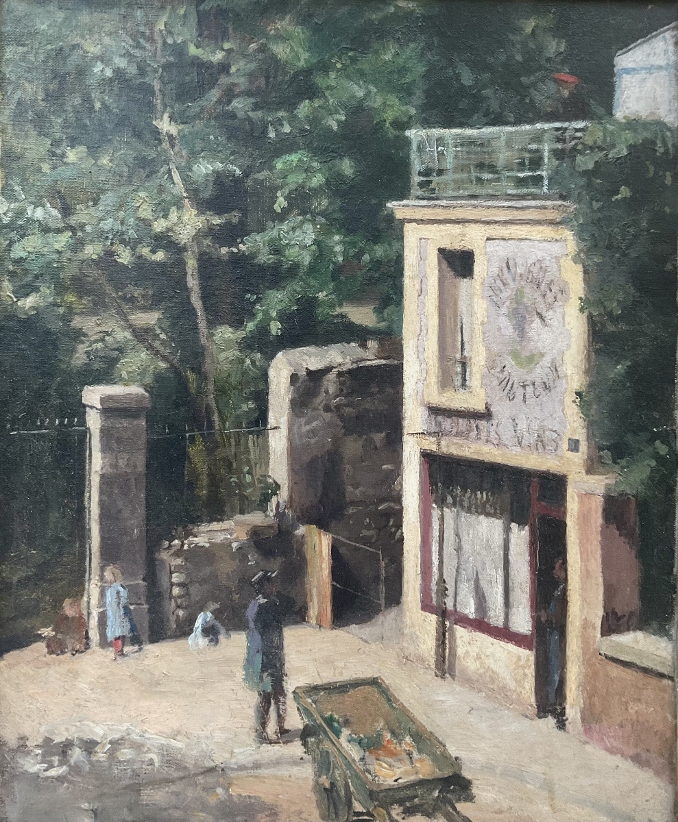 TABLEAU XIXè ÉCOLE FRANÇAISE MARCHAND DE VIN PARIS AUTEUIL RARE SCÈNE ANIMÉE -photo-2