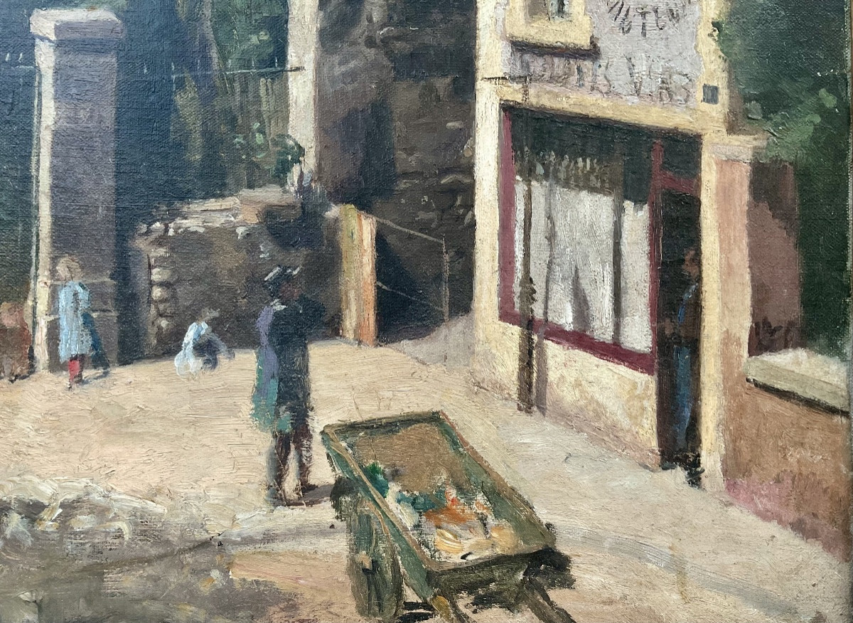 TABLEAU XIXè ÉCOLE FRANÇAISE MARCHAND DE VIN PARIS AUTEUIL RARE SCÈNE ANIMÉE -photo-5