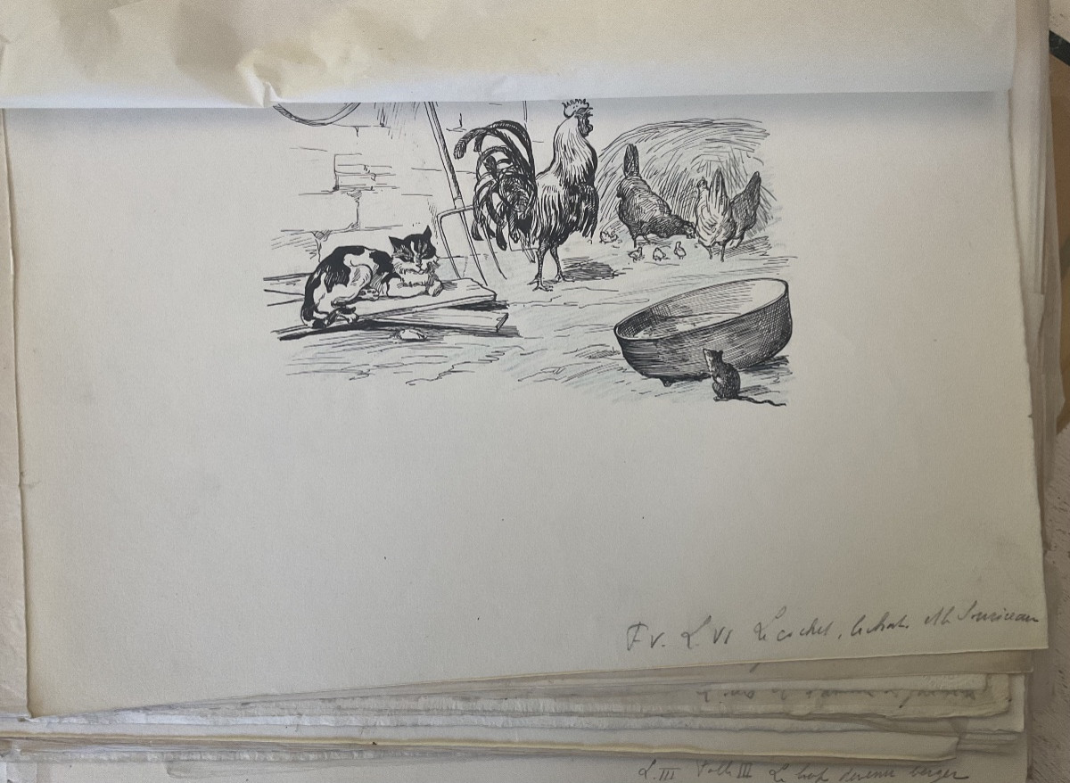 50 Dessins originaux pour les fables de la Fontaine par M.BONAMY / rare .-photo-1