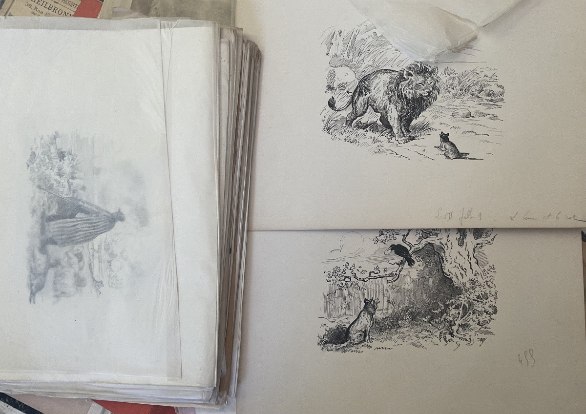 50 Dessins originaux pour les fables de la Fontaine par M.BONAMY / rare .-photo-4