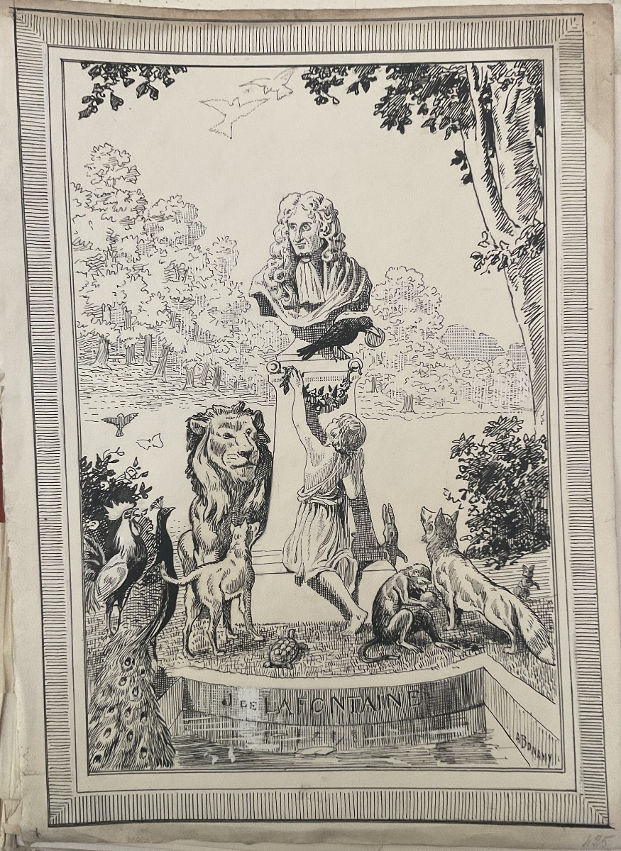 50 Dessins originaux pour les fables de la Fontaine par M.BONAMY / rare .