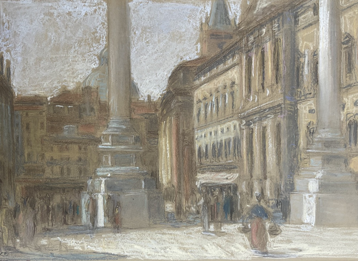LÉON CHESNAY  PASTEL 1925 COLONNES PLACE DES SEIGNEURS VICENCE ITALIE-photo-1