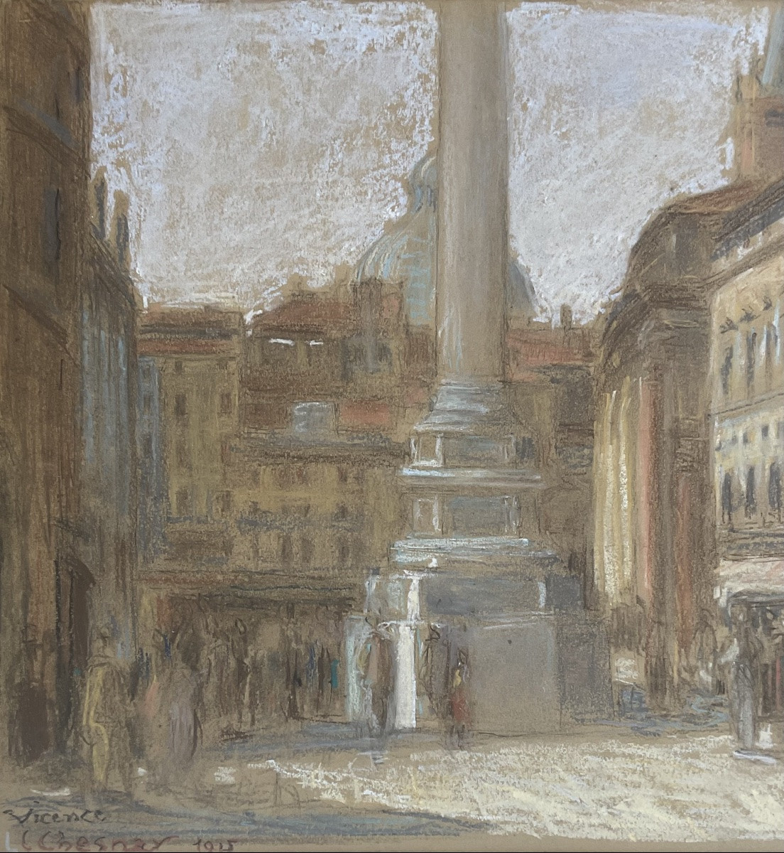 LÉON CHESNAY  PASTEL 1925 COLONNES PLACE DES SEIGNEURS VICENCE ITALIE-photo-3