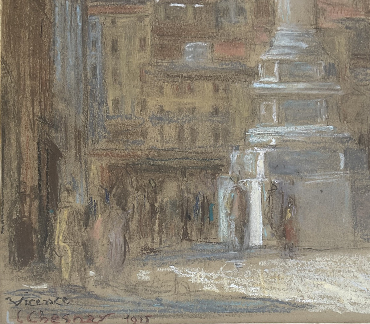 LÉON CHESNAY  PASTEL 1925 COLONNES PLACE DES SEIGNEURS VICENCE ITALIE-photo-4