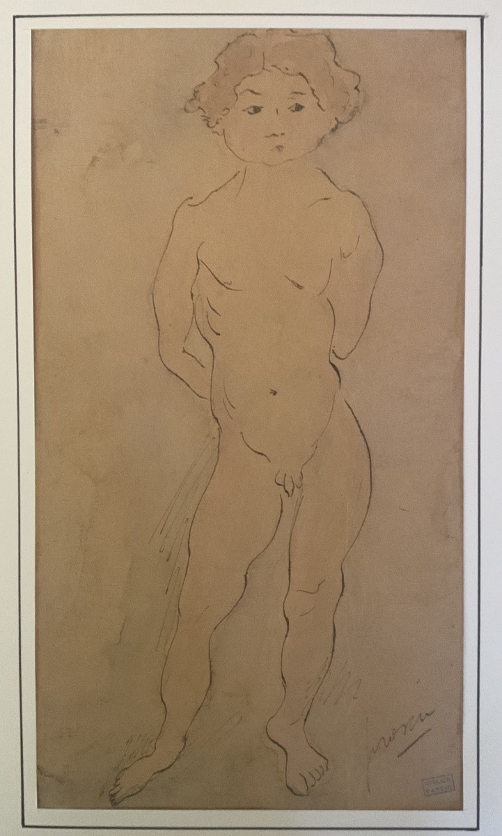 JULES PASCIN DESSIN ENCRE ET AQUARELLE ORIGINALE JEUNE GARÇON NU SIGNATURE-photo-1