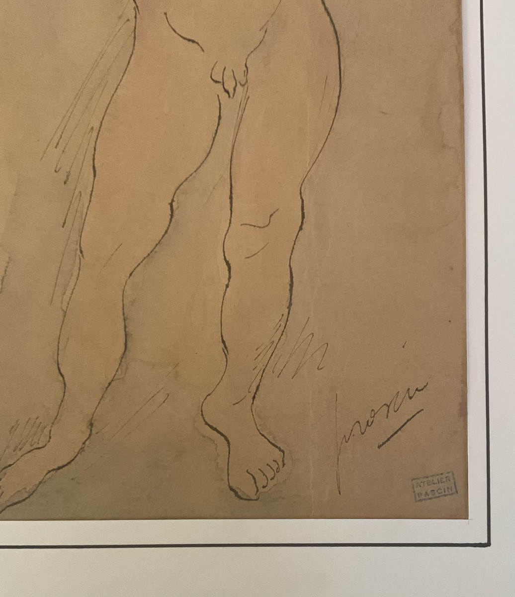 JULES PASCIN DESSIN ENCRE ET AQUARELLE ORIGINALE JEUNE GARÇON NU SIGNATURE-photo-3