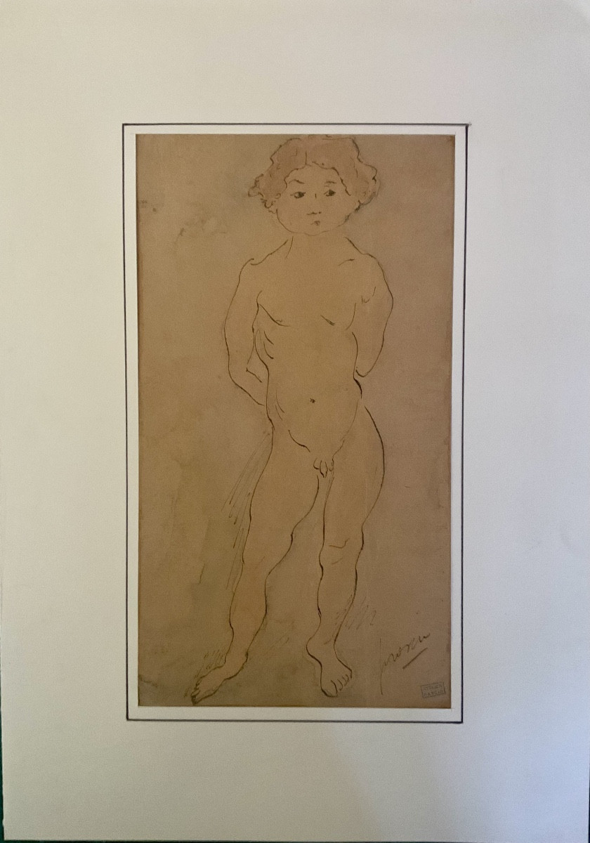 JULES PASCIN DESSIN ENCRE ET AQUARELLE ORIGINALE JEUNE GARÇON NU SIGNATURE