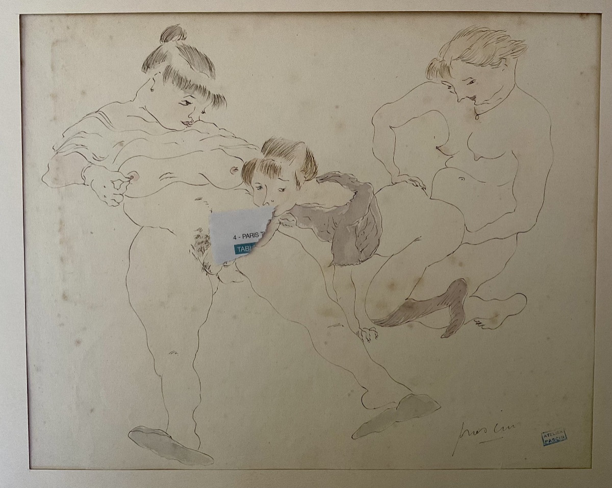 Jules Pascin Watercolor Drawing Erotic Scene Man And Woman-photo-1