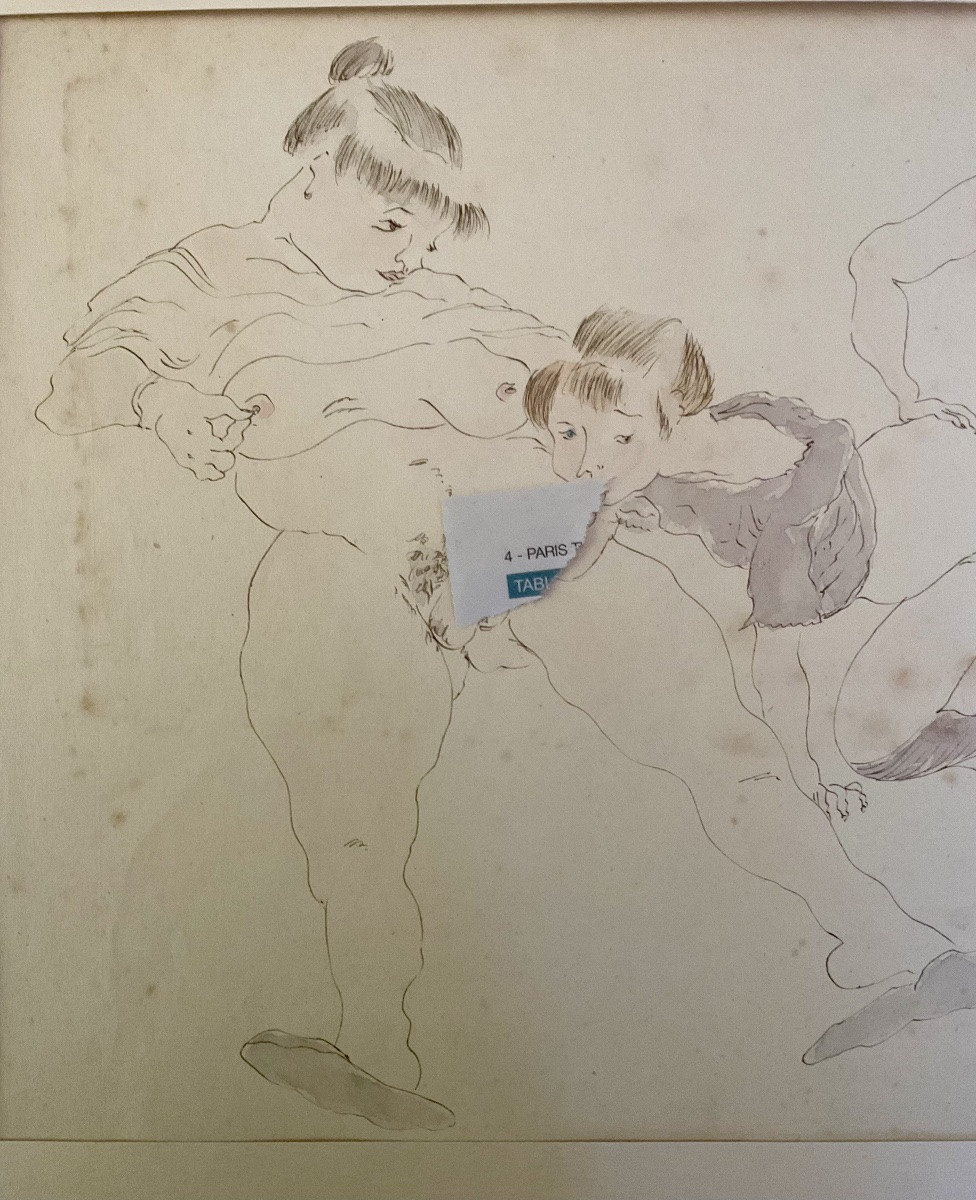 Jules Pascin Watercolor Drawing Erotic Scene Man And Woman-photo-2