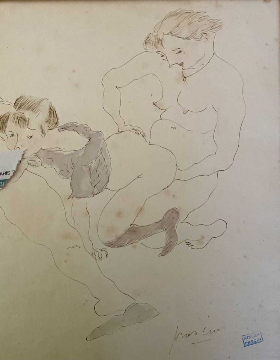 Jules Pascin Watercolor Drawing Erotic Scene Man And Woman-photo-3