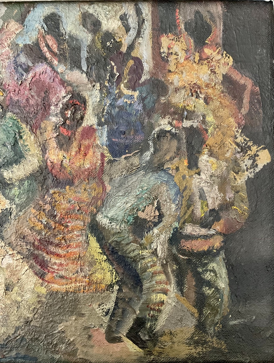 JUANA LUMERMAN PEINTURE 1954 SCENE DE DANSE CARNAVAL HAÏTI CARAIBE ARGENTIN-photo-2