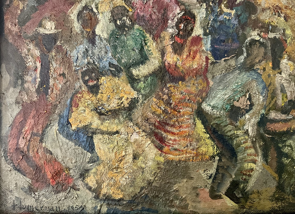 JUANA LUMERMAN PEINTURE 1954 SCENE DE DANSE CARNAVAL HAÏTI CARAIBE ARGENTIN-photo-4