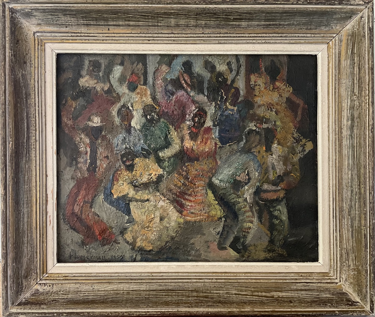 JUANA LUMERMAN PEINTURE 1954 SCENE DE DANSE CARNAVAL HAÏTI CARAIBE ARGENTIN