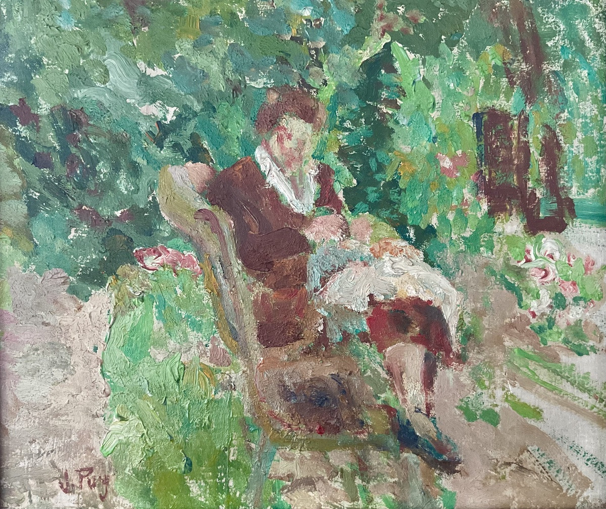 Jean Puy Tableau Hsp Woman In The Garden Under The Trees Painting Circa 1900-photo-2