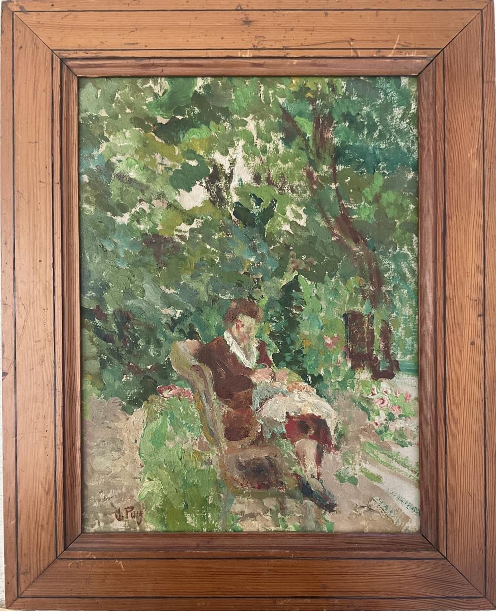 Jean Puy Tableau Hsp Woman In The Garden Under The Trees Painting Circa 1900