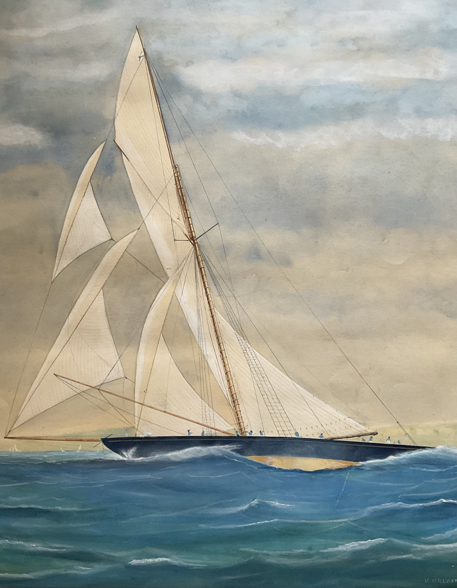 Vladimir Georgievic Orloff Original Watercolor Sailboat Regate 1920 Russian Art-photo-2