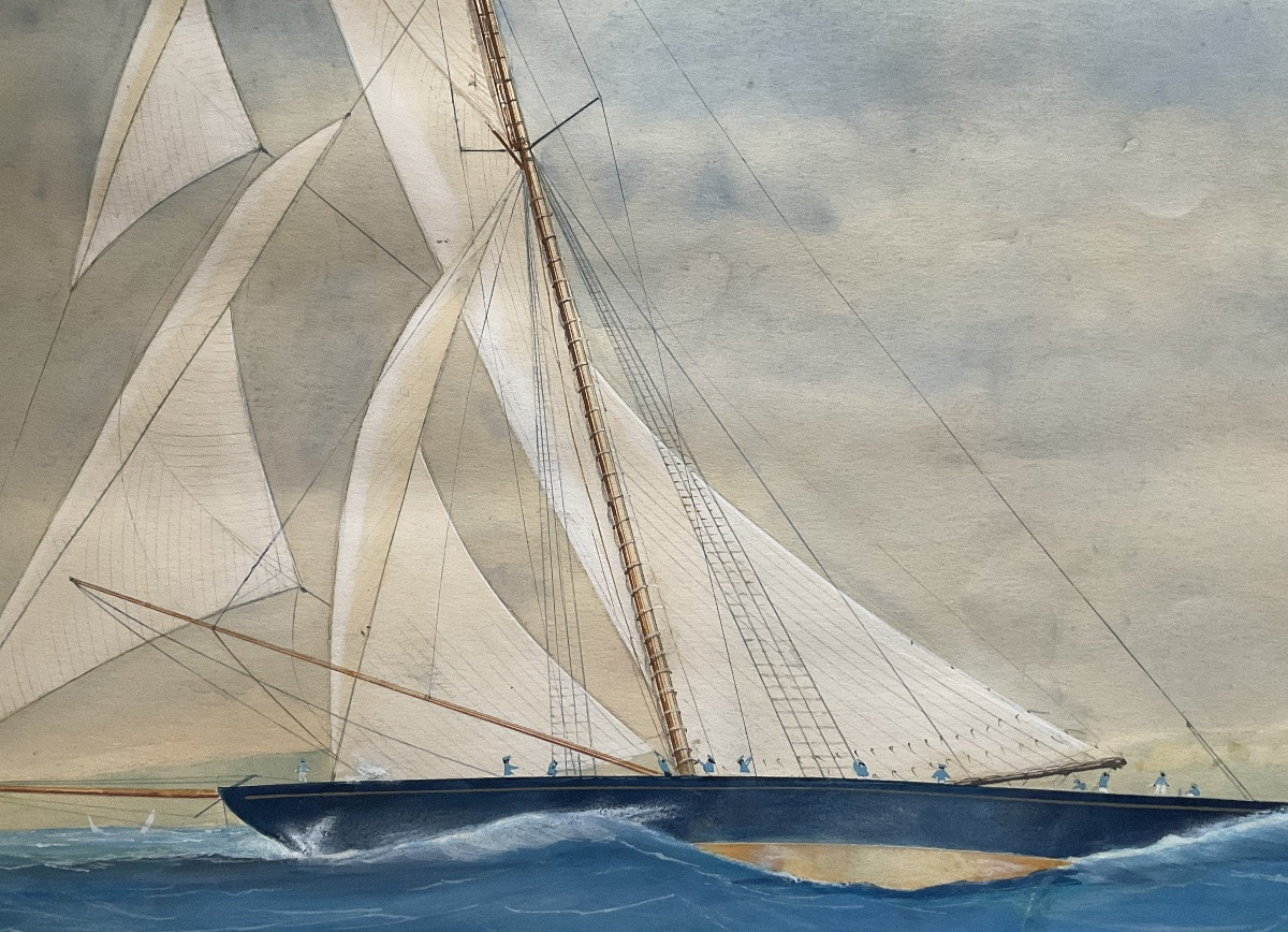 Vladimir Georgievic Orloff Original Watercolor Sailboat Regate 1920 Russian Art-photo-3