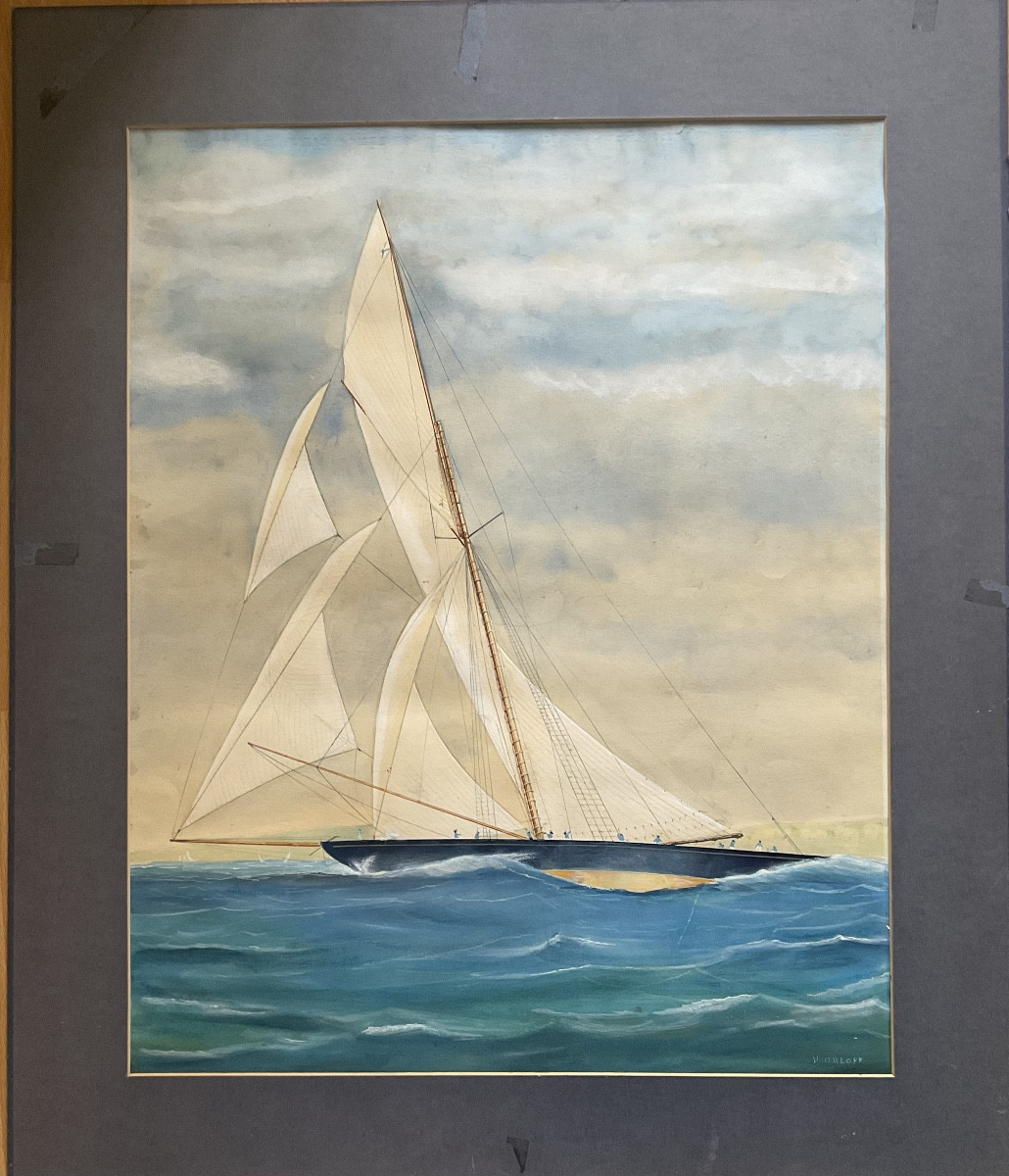 Vladimir Georgievic Orloff Original Watercolor Sailboat Regate 1920 Russian Art