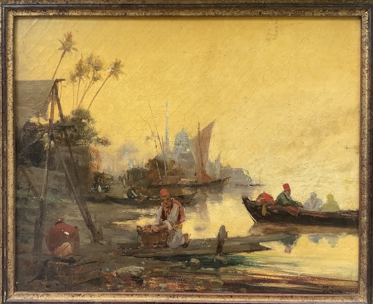 Félix Ziem Painting Original Painting Fishermen On The Bosphorus Marine Orient-photo-2