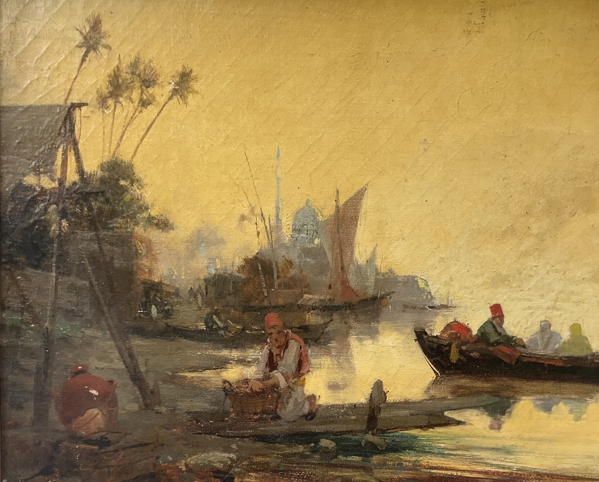 Félix Ziem Painting Original Painting Fishermen On The Bosphorus Marine Orient-photo-3