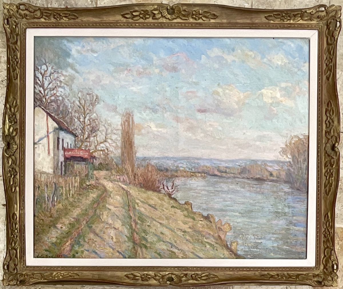 Louis Le Bail Original Painting 1901 Bord De Seine Medan Moulin Rouge