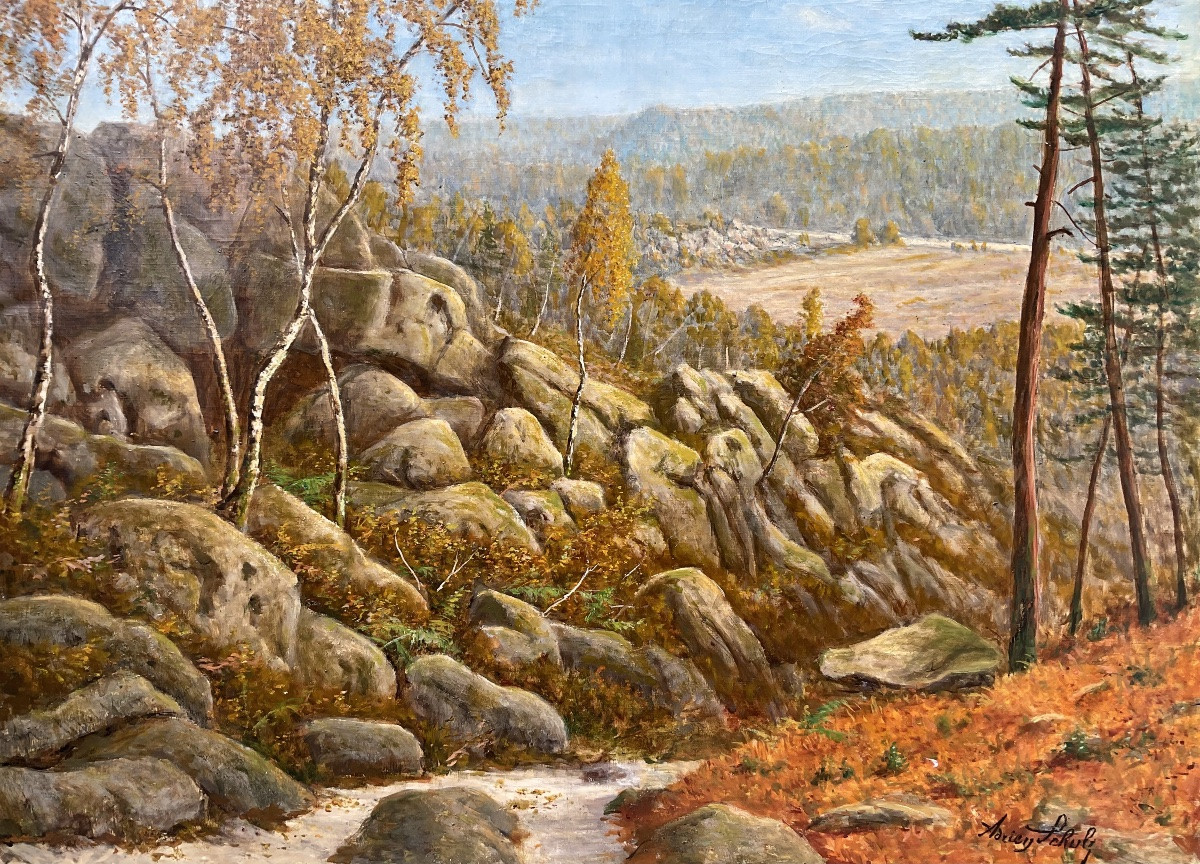 Adrien Schultz Tableau Forêt De Fontainebleau Le Long Rocher 81 X 65 Cm-photo-2
